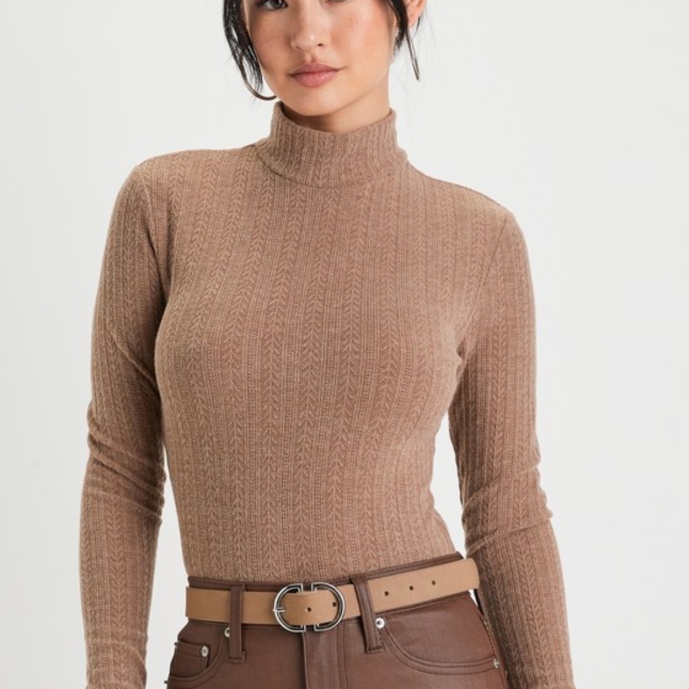 Lulus Darling Inclination Brown Pointelle Long Sleeve Bodysuit - Size S